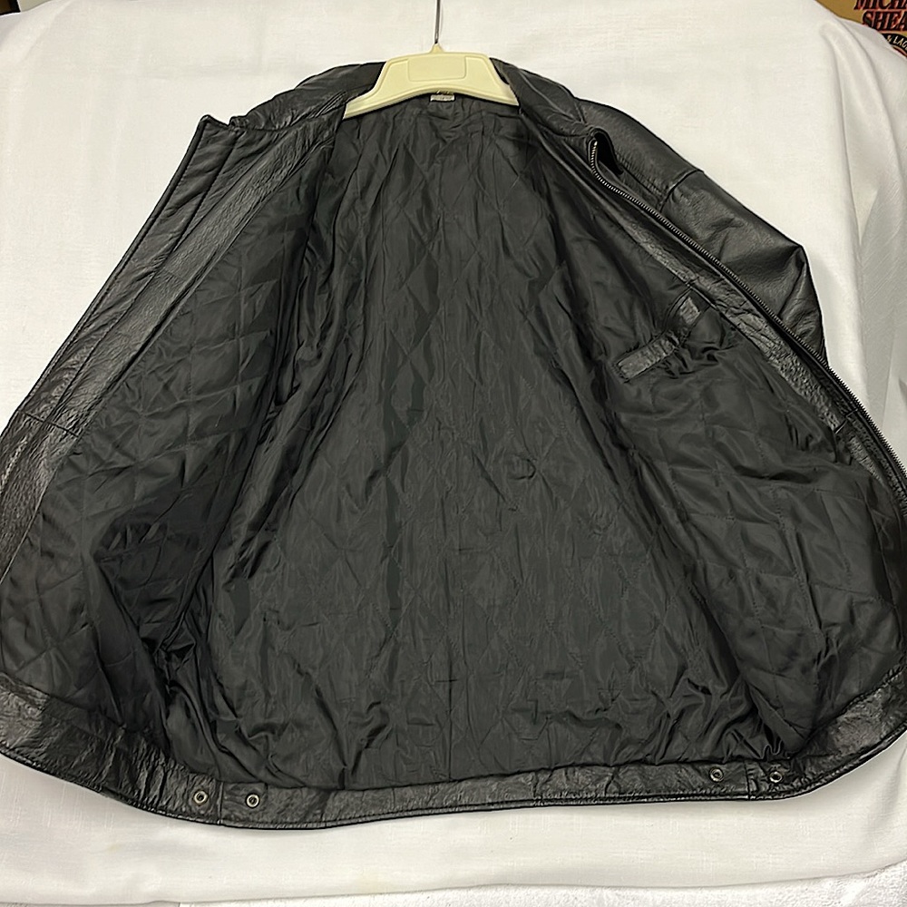 Black Leather Bomber Jacket - Polyester Lining - … - image 7